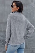 Stylischer Langarm Rollkragenpullover in Grau mit Batwing Ärmeln