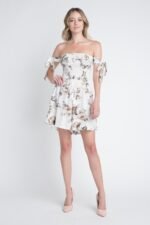 Gesmokter, schulterfreier, floraler Tie-Dye-Romper für Frauen