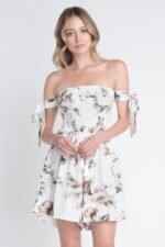 Schulterfreier Romper, gesmokt, Blumen-Tie-Dye, für Damen