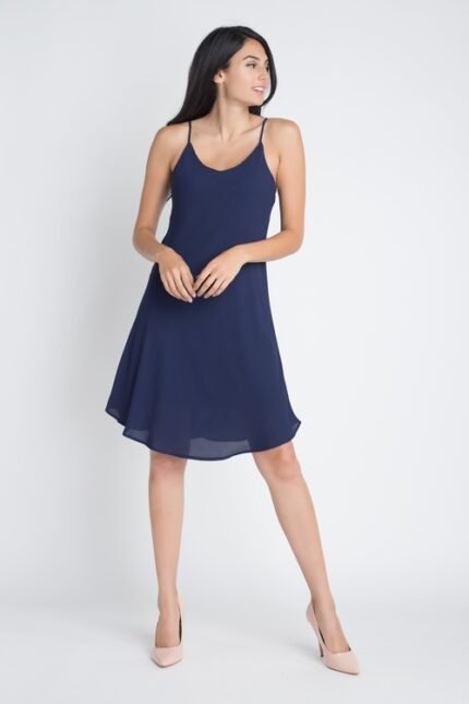 Navy Damenkleid, ärmellos, fließend, Groß