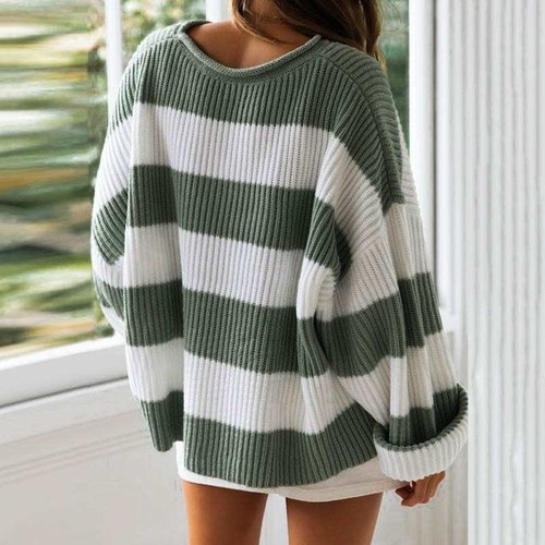 Hochwertiger grüner Strickpullover, eleganter Farbblock