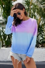 Damen Pullover Sweatshirt in Lila Blau Colour Block Tie Dye