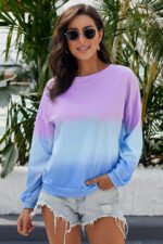 Sportliches Damen Sweatshirt in Lila Blau mit Colour Block Tie Dye