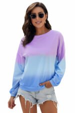 Damen Sweatshirt mit Colour Block Tie Dye in Lila Blau