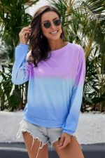 Lila Blau Colour Block Tie Dye Pullover Sweatshirt