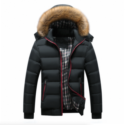Herren Winterjacke, zweifarbig, mit abnehmbarer Kapuze in Schwarz