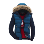 Herren Winterjacke in Blau, zweifarbige Pufferjacke, abnehmbare Kapuze