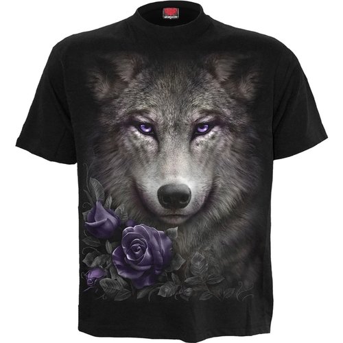 Designer T-Shirt WOLF ROSES in Schwarz mit Frontprint