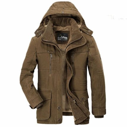Braun Winter Parka Mantel mit Kapuze, warmes Innenfleece