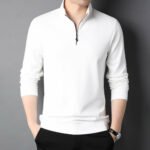 Männer Stehkragen Langarmshirt, Weiß, Freizeit