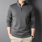 Herren Freizeitshirt mit Stehkragen und langen Ärmeln, Grau