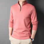 Rosa Langarmshirt für Männer, Casual Stil, Stehkragen