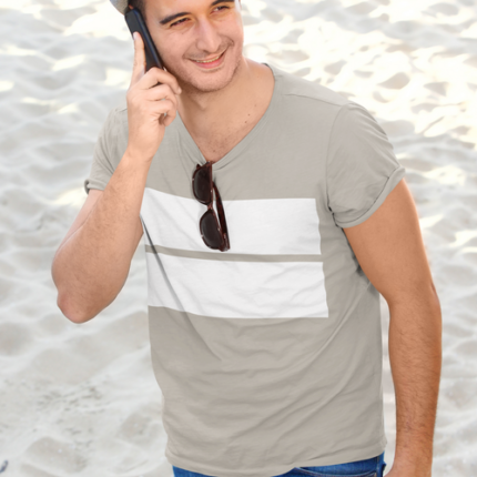 Sandfarbenes Herren T-Shirt, Baumwollshirt mit Doppelblock