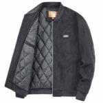 Graue Herrenjacke für die kalte Jahreszeit, Rundkragen, Reißverschluss