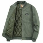 Winterjacke Herren, grün, Rundkragen, mit Reißverschluss und Ellenbogen-Patch