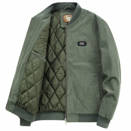 Winterjacke Herren, grün, Rundkragen, mit Reißverschluss und Ellenbogen-Patch