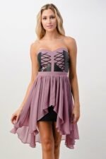 Elegantes Vegan Leder Mix Tube Hi Low Kleid, MAUVE