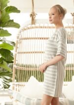 Modisches Streifenkleid mit kurzen Ärmeln, Ivory Grey