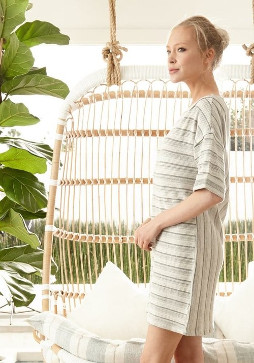 Modisches Streifenkleid mit kurzen Ärmeln, Ivory Grey