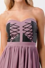 Vegan Leder Mix Schlauchkleid mit hohem Tief-Saum, MAUVE