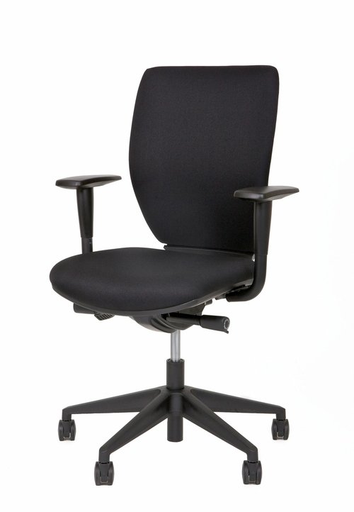 Bürostuhl in Schwarz, ergonomische Rückenlehne, kompakte Sitzgelegenheit