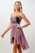 Elegantes Vegan Leder Mix Tube Hi Low Kleid, MAUVE