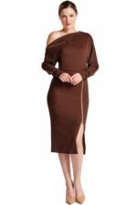 Elegantes Josefa Kleid, asymmetrisch, mit langen Ärmeln