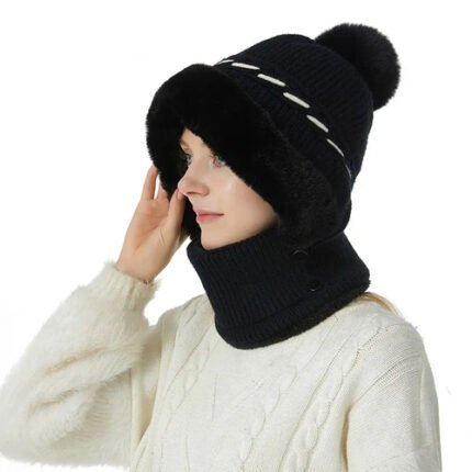 Warmer Winterhut mit Plüsch-Ohrenschutz, schwarz