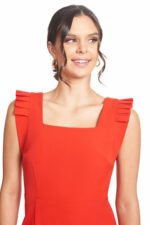 Rotes Midi-Kleid Monarch - Quadratischer Ausschnitt