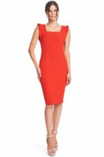 Monarch Kleid - Rotes Kleid mit eckigem Ausschnitt