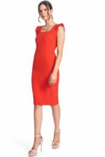 Rotes Midi-Kleid Monarch - Quadratischer Ausschnitt