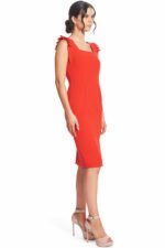 Monarch Kleid - Rotes Midi-Kleid, eckiger Ausschnitt