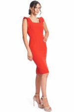 Monarch Kleid - Rotes Midi-Kleid, eckiger Ausschnitt