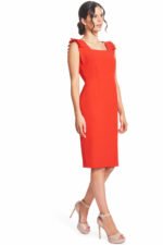 Rotes Midi-Kleid Monarch - Quadratischer Ausschnitt