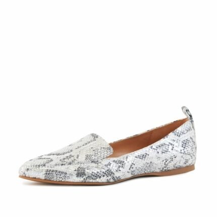 Modische flache Damenschuhe, Socialite in Silber und Schlangenoptik