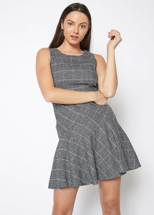 Graues Karo Tank Kleid für Damen