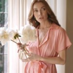 Damenmode ARYA Safari Leinen Midi Kleid, Lachsrosa