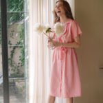Sommer ARYA Safari Leinen Midi Kleid, Lachsrosa