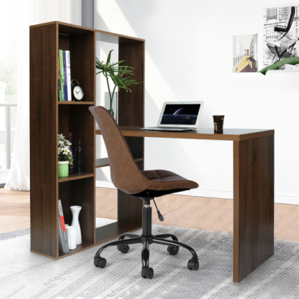 Brauner Holz-Schreibtisch mit Laptop, Home Office Möbel