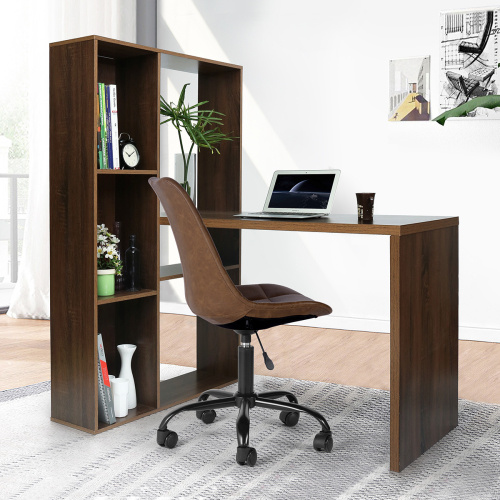 Brauner Holz-Schreibtisch mit Laptop, Home Office Möbel
