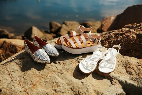 Damen flache Schuhe, Socialite Silber Schlangenhaut