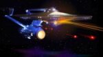 Beleuchtetes Modell der Enterprise aus Star Trek, detailreich